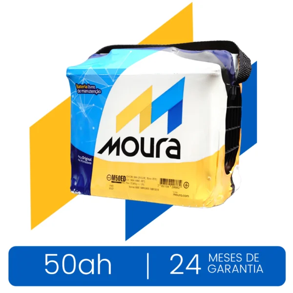 Moura 50Ah (M50ED) | Livre de Manutenção | 24 Meses de Garantia | Caixa Alta