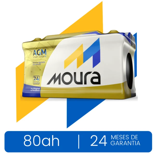 Moura 80Ah (MA80CD) | AGM | Livre de Manutenção | Start Stop | 24 Meses de Garantia